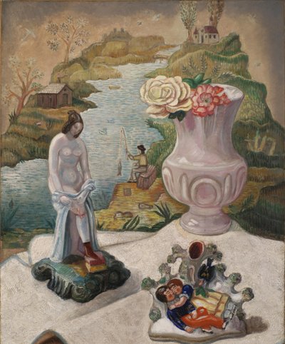 Porzellanfiguren und Blumen von Sergei Yurievich Sudeykin