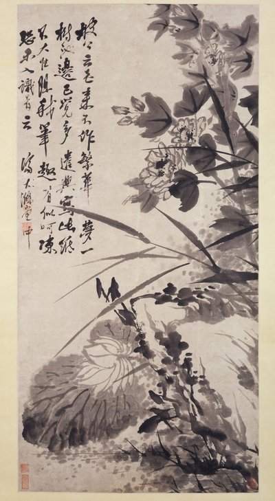 Hibiskus, Lotus und Felsen, ca. 1705-7 von Shitao