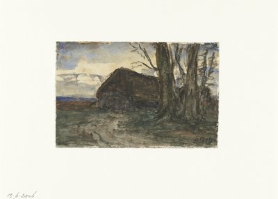 Schafstall bei Bäumen im Abendlicht von Sientje Mesdag van Houten