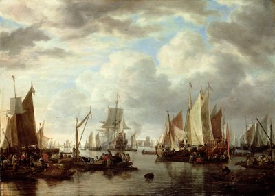Schiffe vor Dordrecht, 1651 von Simon de Vlieger