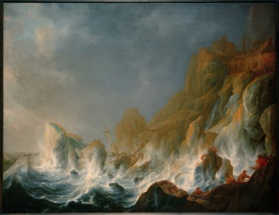 Schiffbruch im Seesturm an einer Felsenküste von Simon de Vlieger