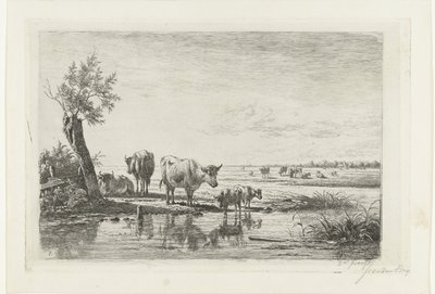 Weidelandschaft mit Kühen am Wasser von Simon van den Berg