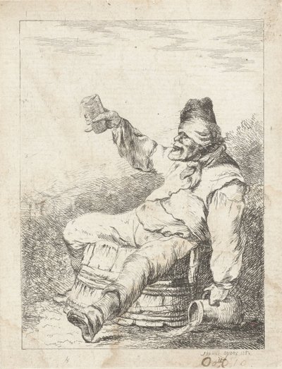 Betrunkener Mann, der auf einem Fass sitzt von Sophia Wilhelmina Evans