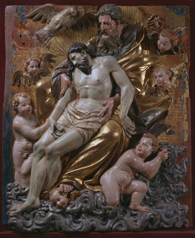 Die Dreifaltigkeit, Detail eines Renaissance-Altarbildes von Spanish School