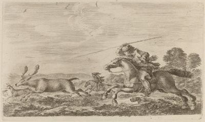 Hirsche, gejagt von zwei Reitern von Stefano della Bella