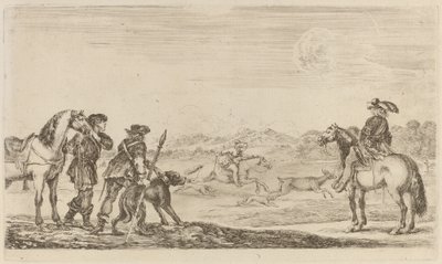 Kleiner Hirsch, gejagt von einem Reiter von Stefano della Bella