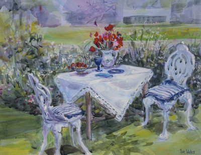 Mohnblumen & weißes Tuch, 1997 von Sue Wales
