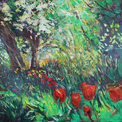 Tulpen und Wald von Sylvia Paul
