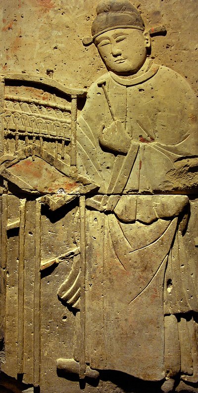 Stele, die einen Musiker darstellt (Terrakotta) von Tang Dynasty Chinese School