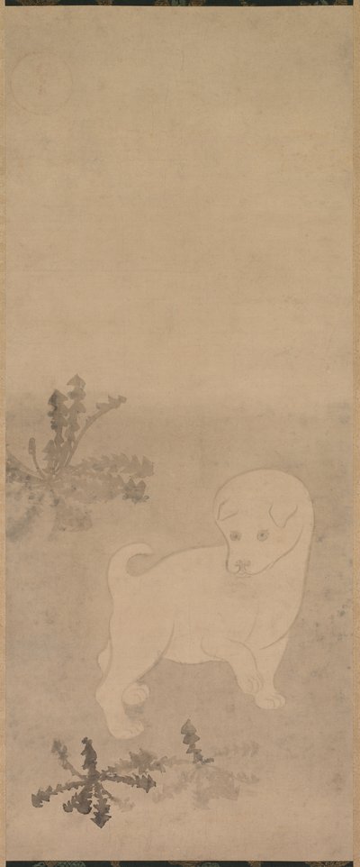 Welpe mit Löwenzahn, 1600-1640 von Tawaraya Sotatsu