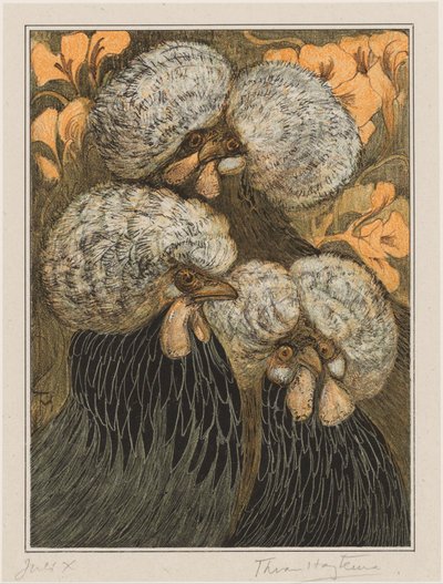 Drei Haubenhühner von Theo van Hoytema (signed by artist)
