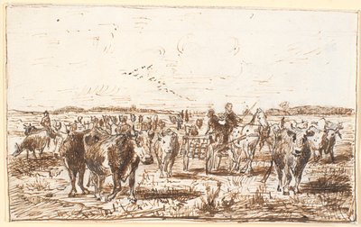 Vieh und Milchwagen auf einer Wiese von Theodor Philipsen