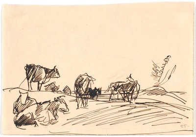 Landschaft mit liegenden und stehenden Kühen von Theodor Philipsen