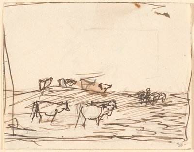 Skizze einer Landschaft mit Kühen von Theodor Philipsen