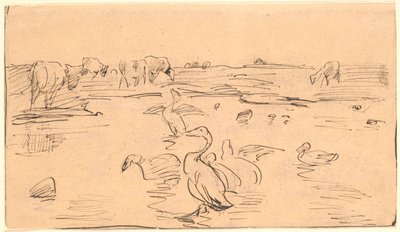 Vandhul mit Gänsen und Kühen von Theodor Philipsen
