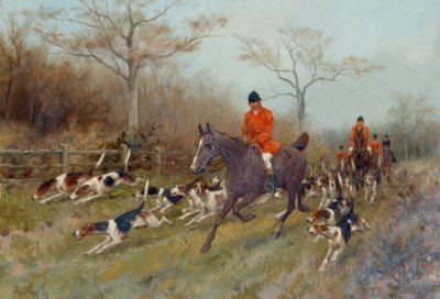 Jäger und Hunde in einer bewaldeten Landschaft von Thomas Blinks