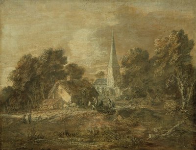 Waldlandschaft mit Dorfszene von Thomas Gainsborough