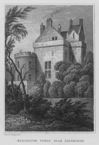 Merchiston Tower, bei Edinburgh (Gravur) von Thomas Hosmer Shepherd