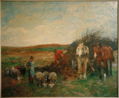 Reisigfuhrwerk und Schafe von Thomas Ludwig Herbst
