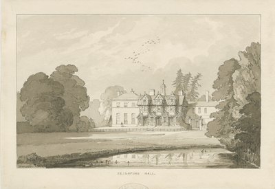 Seighford Hall: Sepia-Waschzeichnung von Thomas Peploe Wood