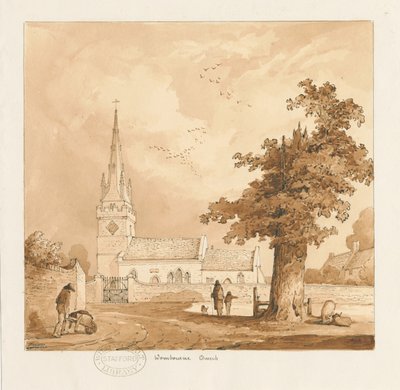 Wombourne Kirche: Sepia-Zeichnung von Thomas Peploe Wood