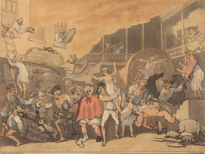 Der Gasthofhof in Flammen, 1791 von Thomas Rowlandson