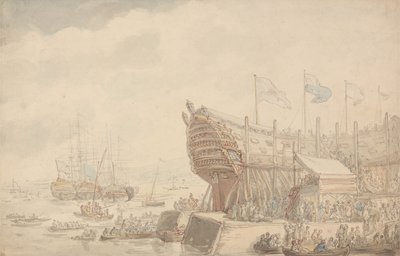 Der Stapellauf der H.M.S. Hibernia 1804 von Thomas Rowlandson