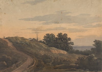 Hügelige Landschaft mit Haus, Weg und Figuren von Thomas Sully