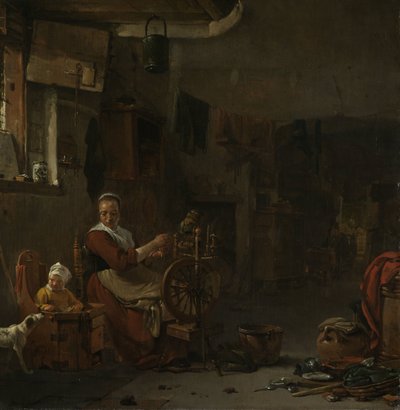 Bäuerin beim Spinnen von Thomas Wijck