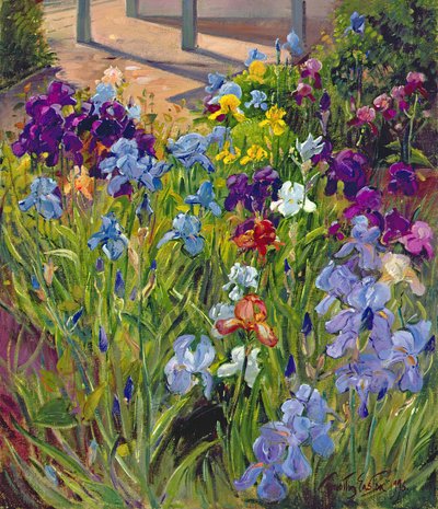 Schwertlilien und Schatten des Sommerhauses, 1996 von Timothy Easton