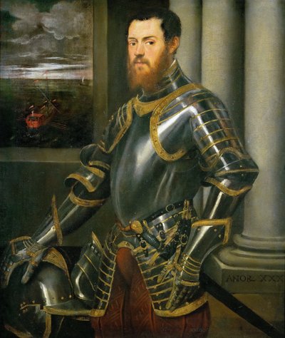 Bildnis eines Mannes in goldverziertem Harnisch von Tintoretto