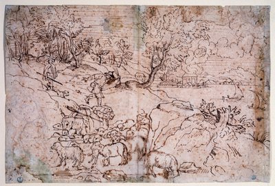 Studie einer Landschaft mit Schafen von Titian (c.1488 1576)