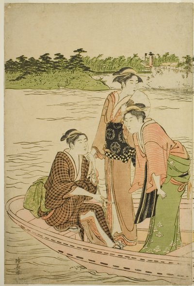 Fähre auf dem Rokugo Fluss von Torii Kiyonaga
