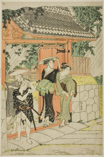 Plötzlicher Regenschauer am Mimeguri-Schrein von Torii Kiyonaga