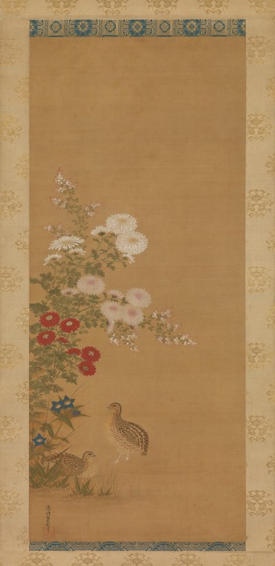 Wachtel und Herbstblumen, spätes 17. Jahrhundert von Tosa Mitsuoki