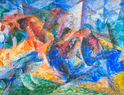 Pferd, Reiter und Gebäude von Umberto Boccioni