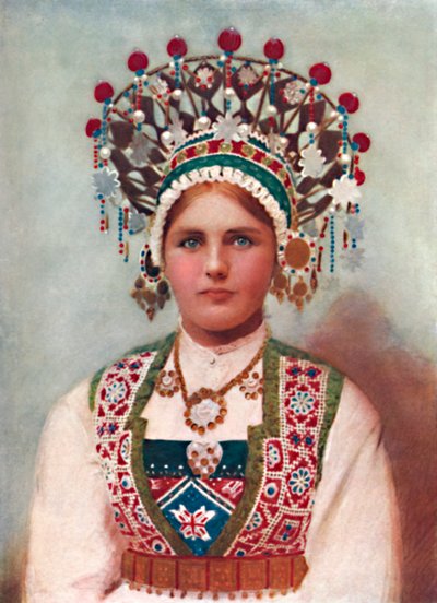 Ein norwegisches Mädchen im Brautkleid, 1912 von Unbekannt