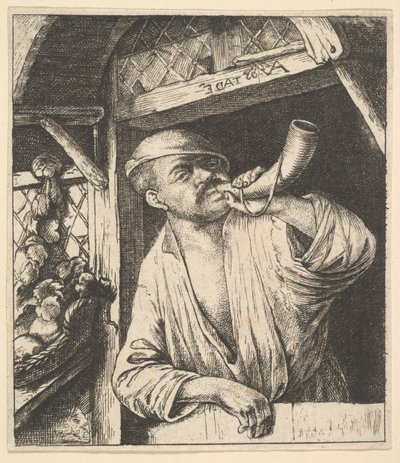 Bäcker bläst Horn, 1610-85 von Unbekannt