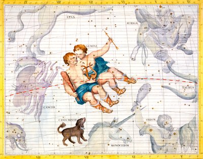 Sternbilder von Zwillinge und Kleiner Hund, 1729 von Unbekannt