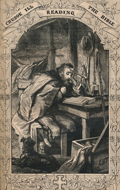 Crusoe liest die Bibel, um 1870 von Unbekannt