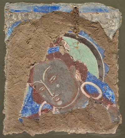 Fragment mit einem Kopf eines Bodhisattva, 600-650 von Unbekannt