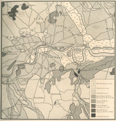 Geologische Karte des Standorts von London, 1908 von Unbekannt