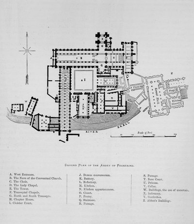 Grundriss der Abtei von Fountains, Fountains Abbey, 1897 von Unbekannt