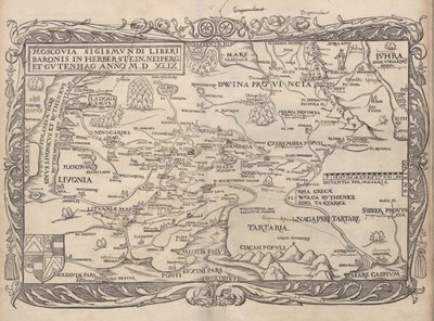 Karte von Russland aus: Rerum Moscoviticarum commentarii, 1556 von Unbekannt