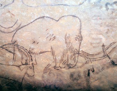 Neolithische Höhlenmalerei von Mammut und Steinböcken von Unbekannt