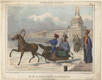 Nikolaus I. von Russland in einem Schlitten, 1850 von Unbekannt