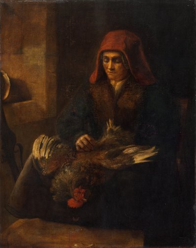 Alte Frau rupft ein Huhn, 1650-1655 von Unbekannt