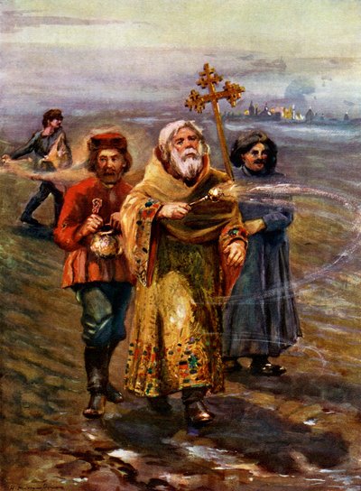 Orthodoxer Priester segnet den Boden, Russland von Unbekannt