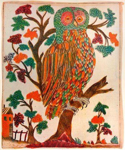 Eule, Lubok-Druck, 1800 von Unbekannt