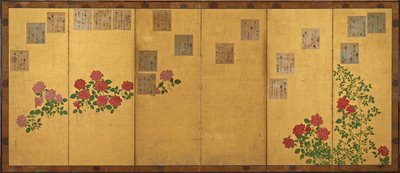 Gedichtpapiere und Rosen, Edo-Periode, 1615-1868 von Unbekannt